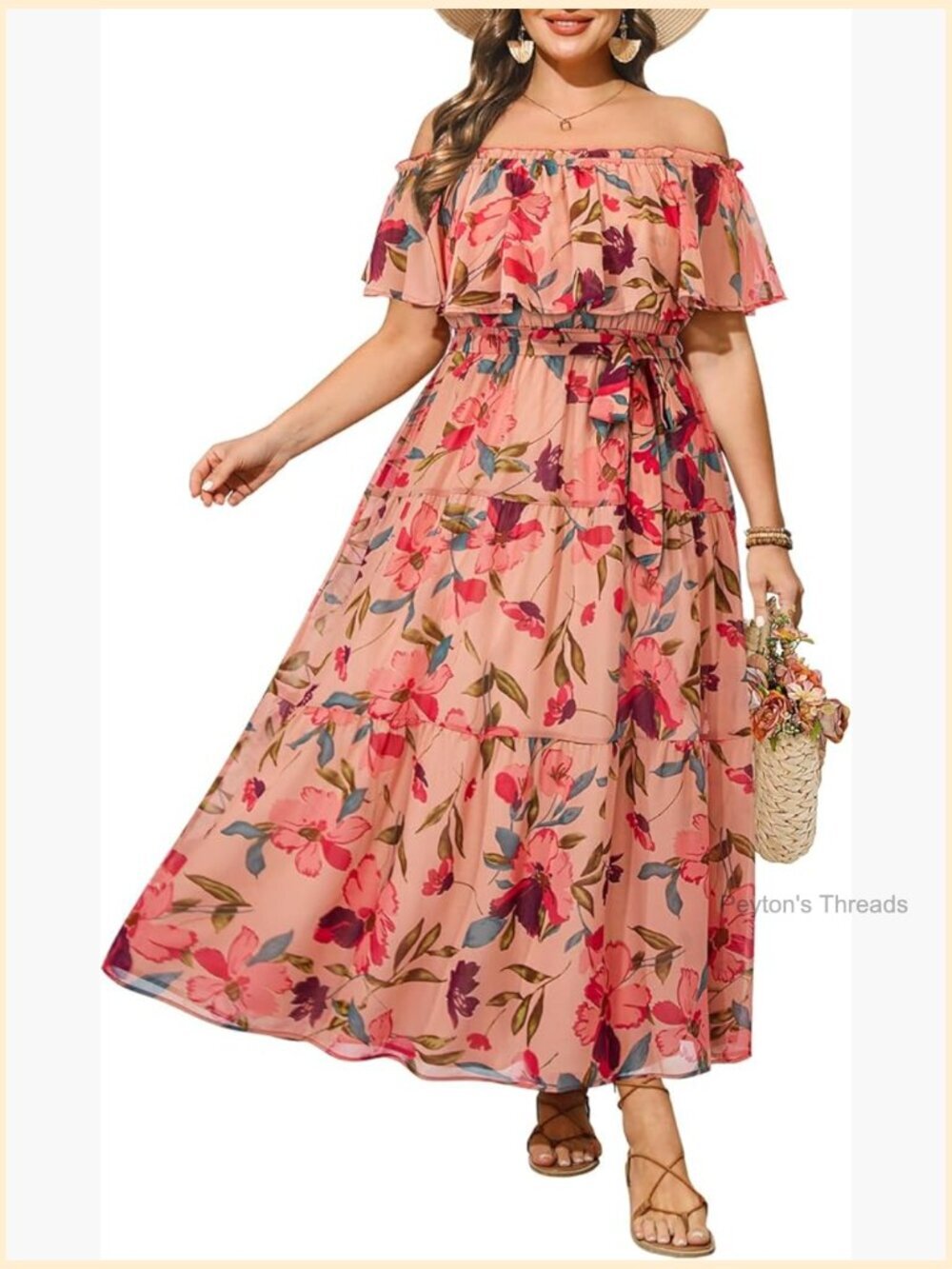 Plus Size Chiffon Off Shoulder Maxi Dress Floral Boho Beach Wedding Guest